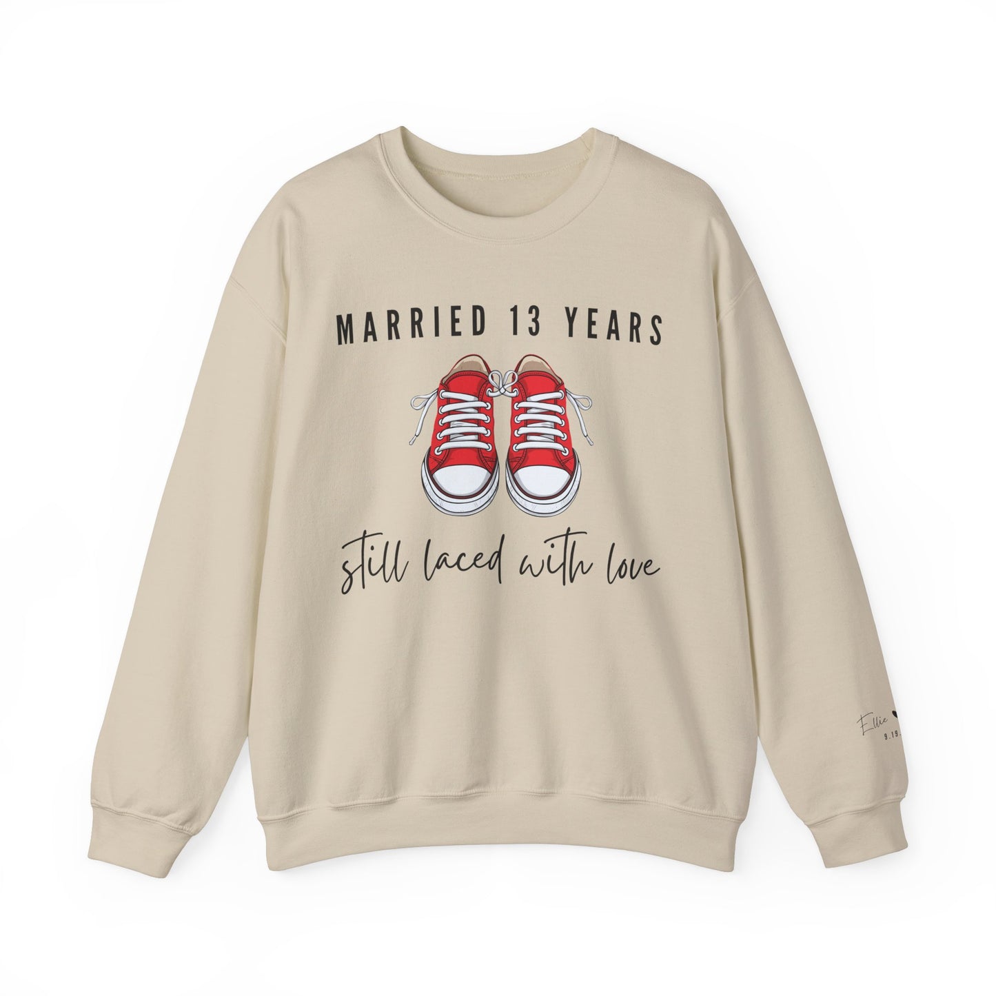 Married 13 Years Still Laced with Love, Lace Anniversary Sweatshirt for Couples in Sand