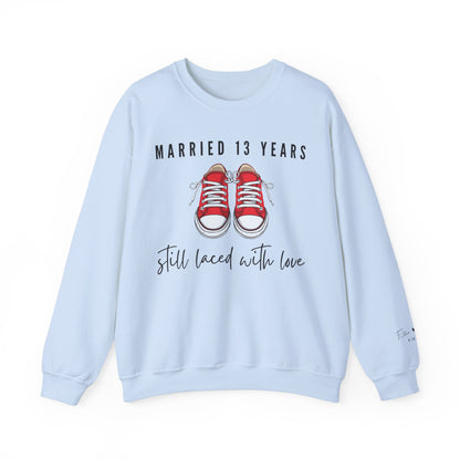Married 13 Years Still Laced with Love, Lace Anniversary Sweatshirt for Couples in Light Blue