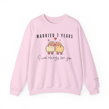 Married 7 Years I Wool Always Love You, Wool Anniversary Sweatshirt in Light Pink