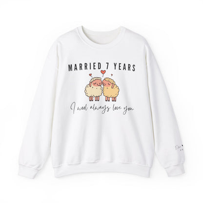 Married 7 Years I Wool Always Love You, Wool Anniversary Sweatshirt in White