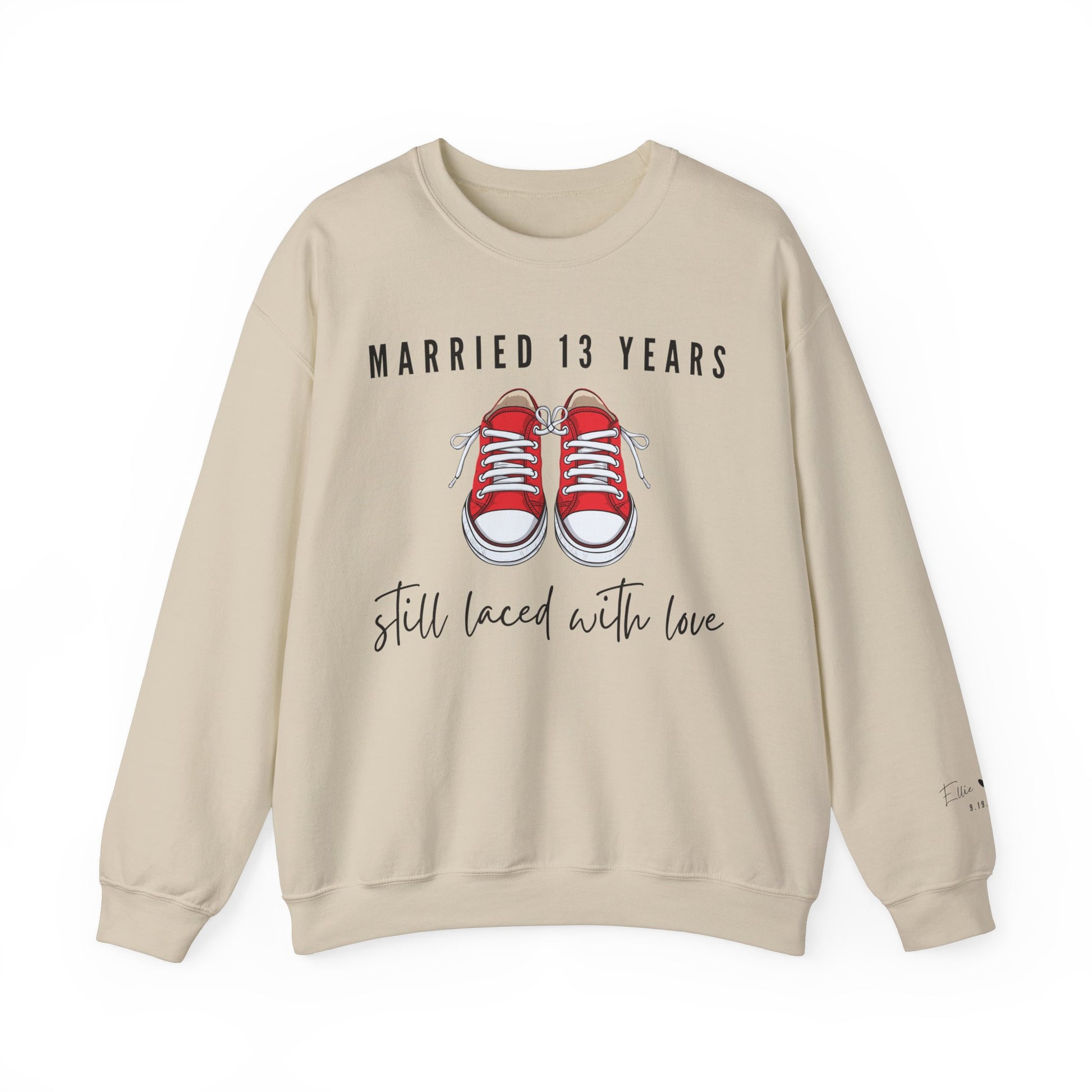 Married 13 Years Still Laced with Love, Lace Anniversary Sweatshirt for Couples in Sand