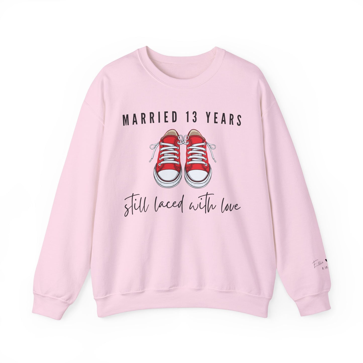 Married 13 Years Still Laced with Love, Lace Anniversary Sweatshirt for Couples in Light pink